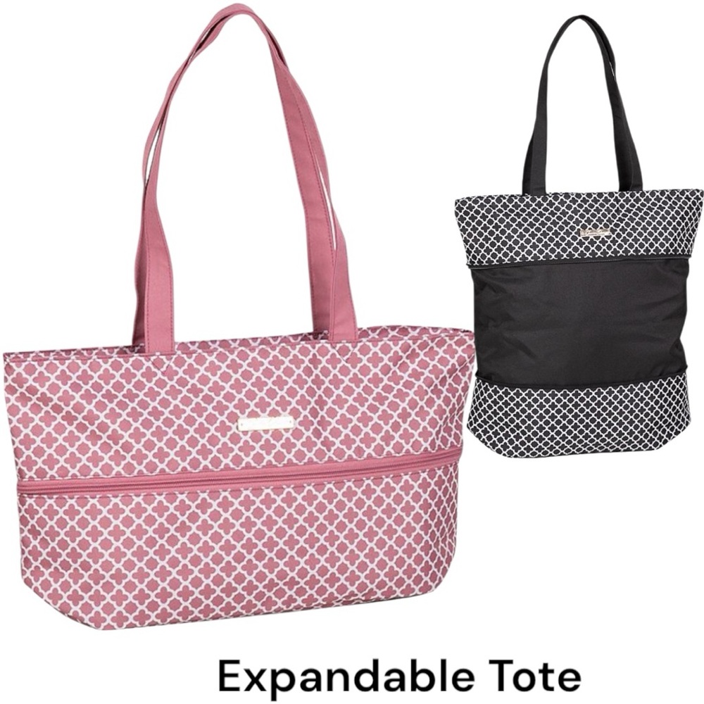 Expandable Pink Tote with Geometric Print